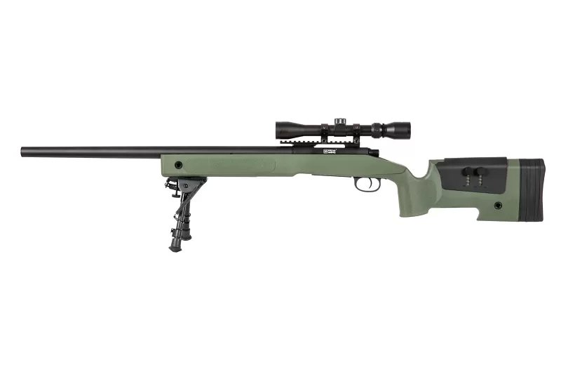 Airsoftová puška SA-S02 CORE™ High Velocity s optikou a dvojnožkou - olivově zelená
