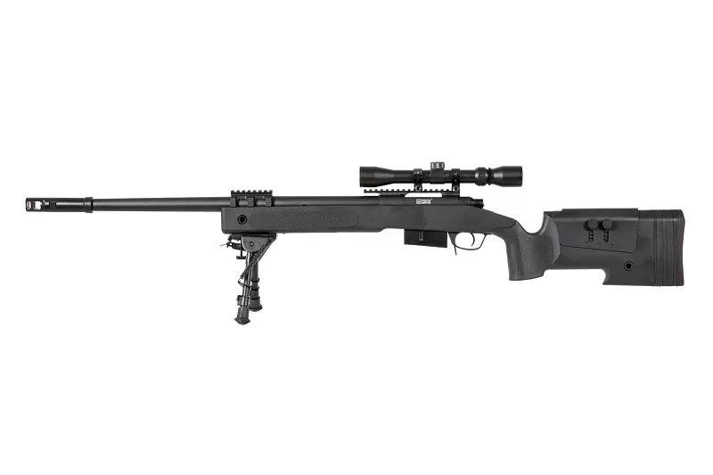 Airsoftová odstřelovací puška SA-S03 CORE™ High Velocity s optikou a dvojnožkou - černá