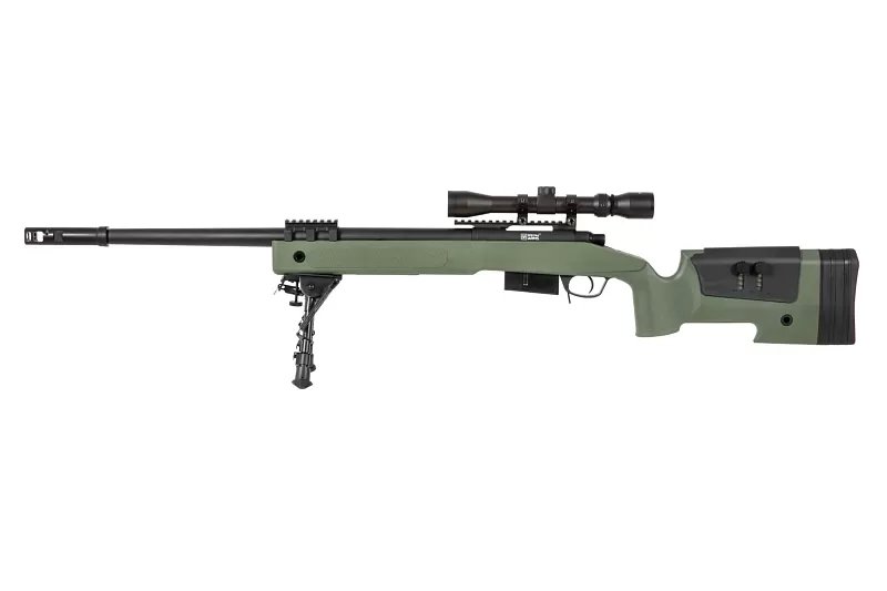 Airsoftová odstřelovací puška SA-S03 CORE™ High Velocity s optikou a dvojnožkou - olivově zelená