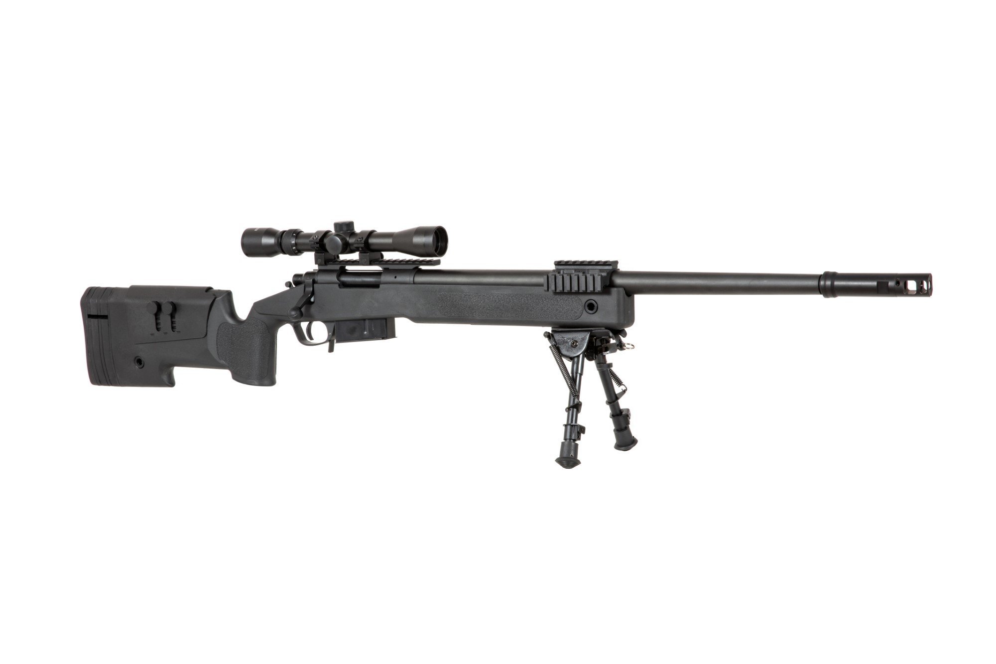 Airsoftová odstřelovací puška SA-S03 CORE™ s optikou a dvojnožkou - černá
