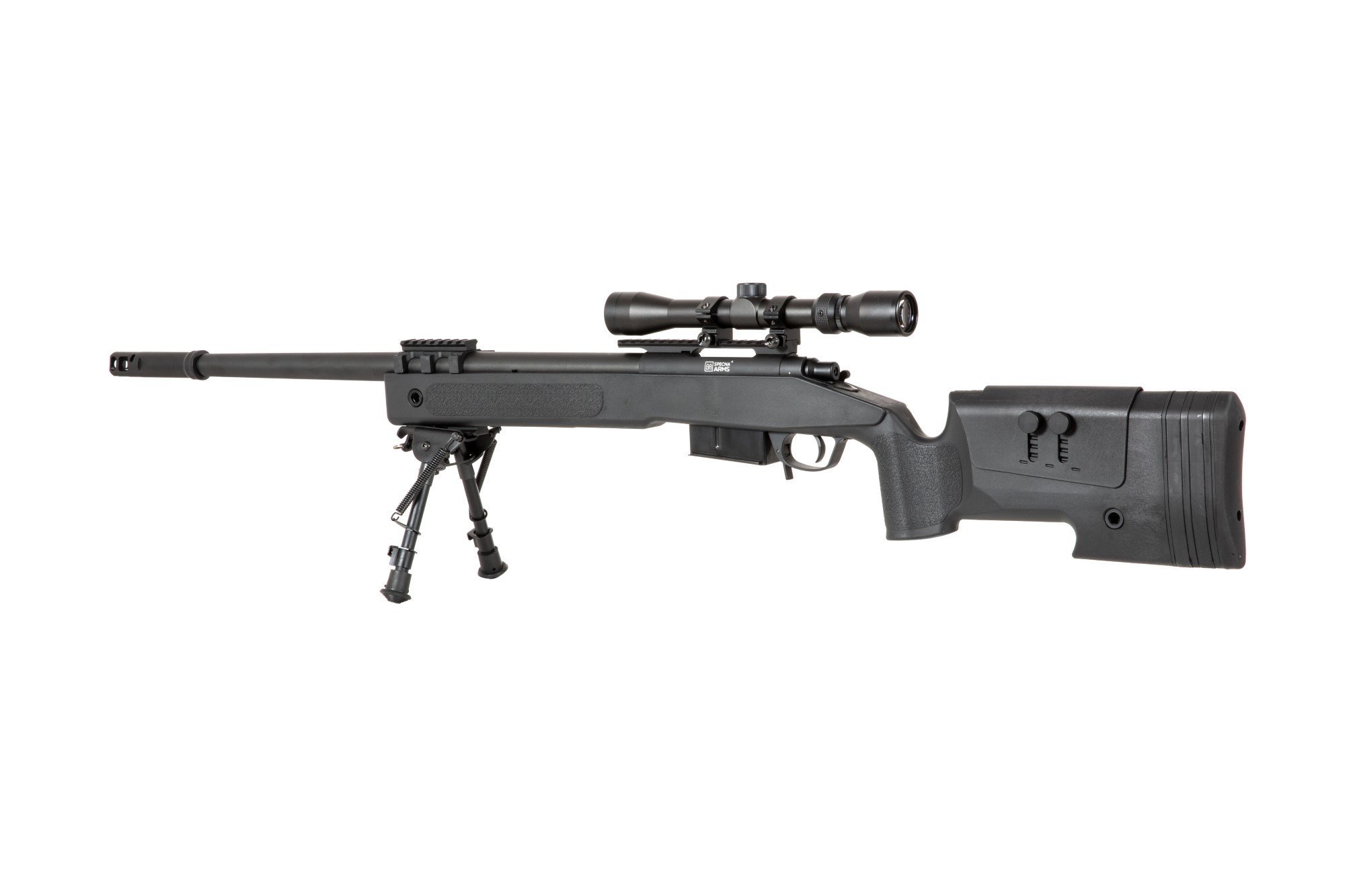 Airsoftová odstřelovací puška SA-S03 CORE™ s optikou a dvojnožkou - černá