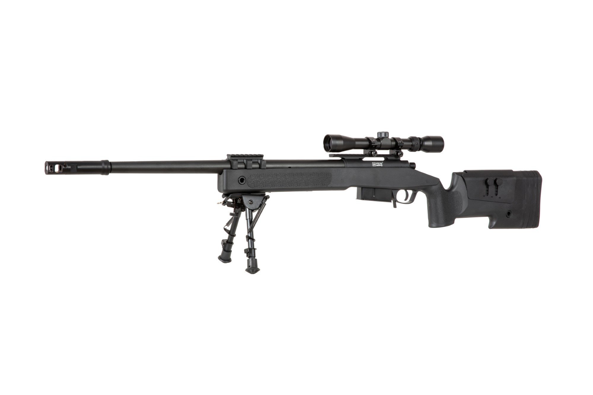 Airsoftová odstřelovací puška SA-S03 CORE™ s optikou a dvojnožkou - černá