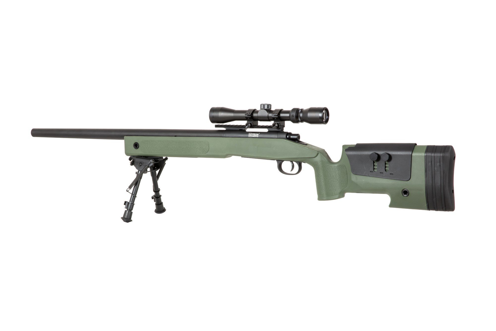 Airsoftová puška SA-S02 CORE™ High Velocity s optikou a dvojnožkou - olivově zelená