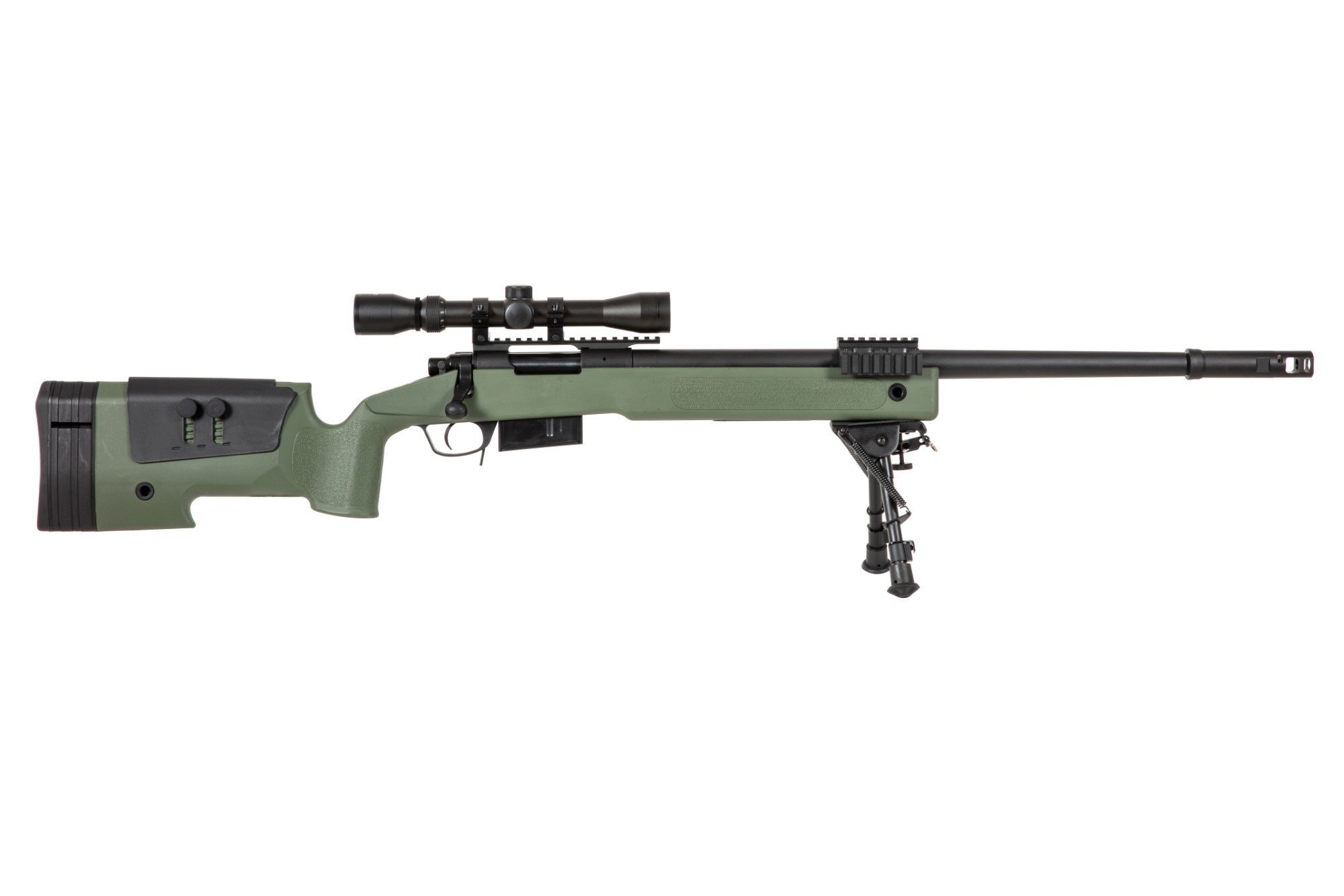 Airsoftová odstřelovací puška SA-S03 CORE™ High Velocity s optikou a dvojnožkou - olivově zelená