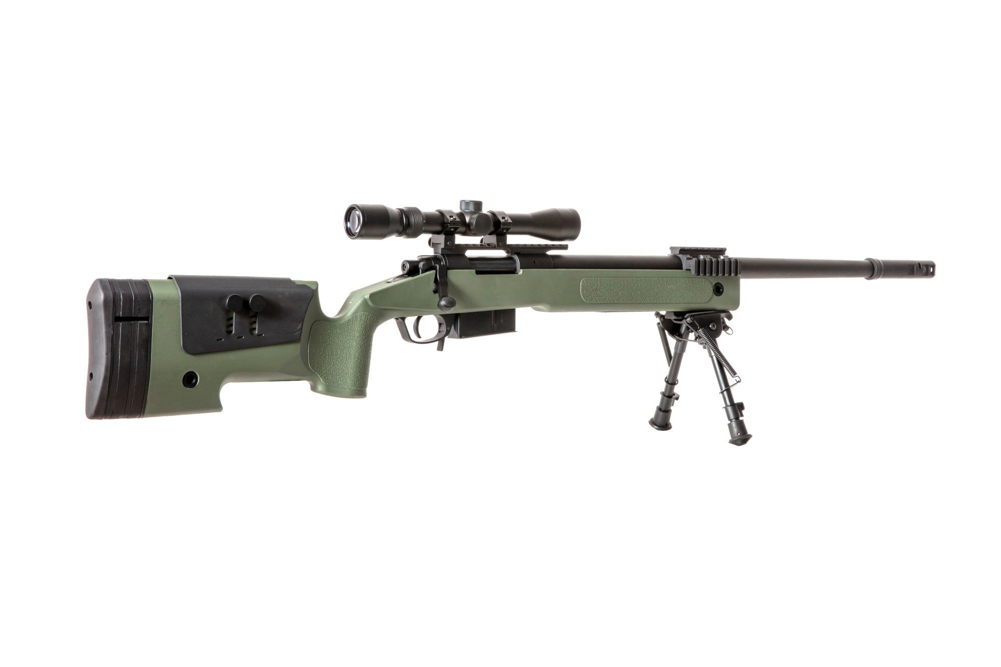 Airsoftová odstřelovací puška SA-S03 CORE™ High Velocity s optikou a dvojnožkou - olivově zelená