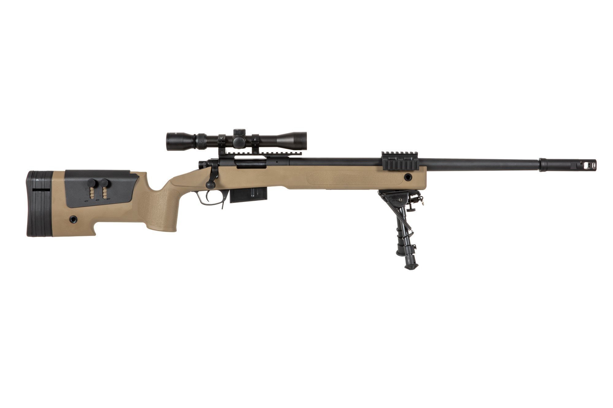 Airsoftová odstřelovací puška SA-S03 CORE™ High Velocity s optikou a dvojnožkou - tan