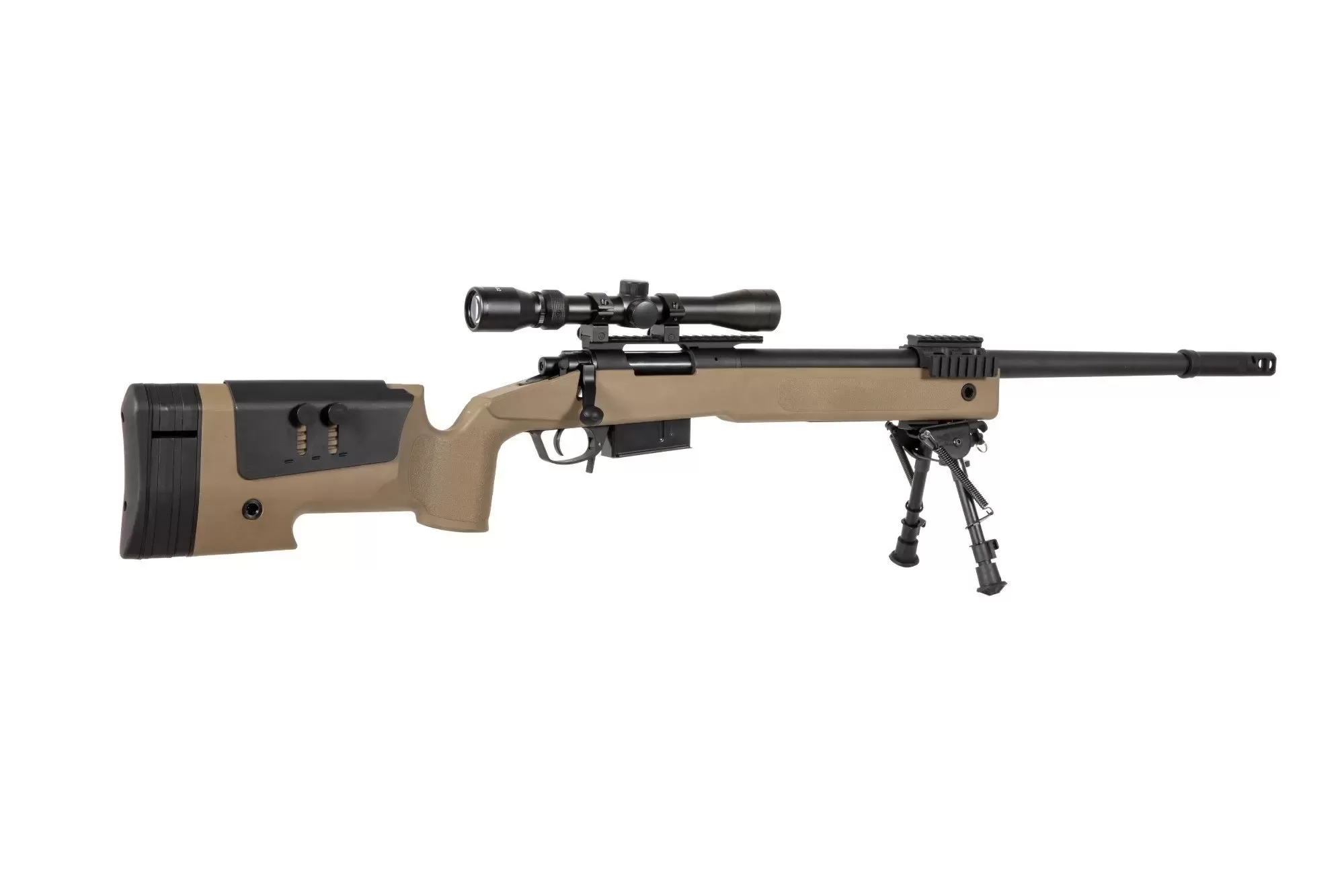 Airsoftová odstřelovací puška SA-S03 CORE™ High Velocity s optikou a dvojnožkou - tan