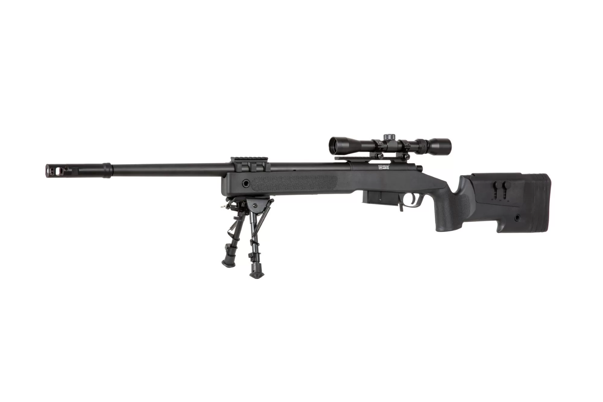 Airsoftová odstřelovací puška SA-S03 CORE™ High Velocity s optikou a dvojnožkou - černá