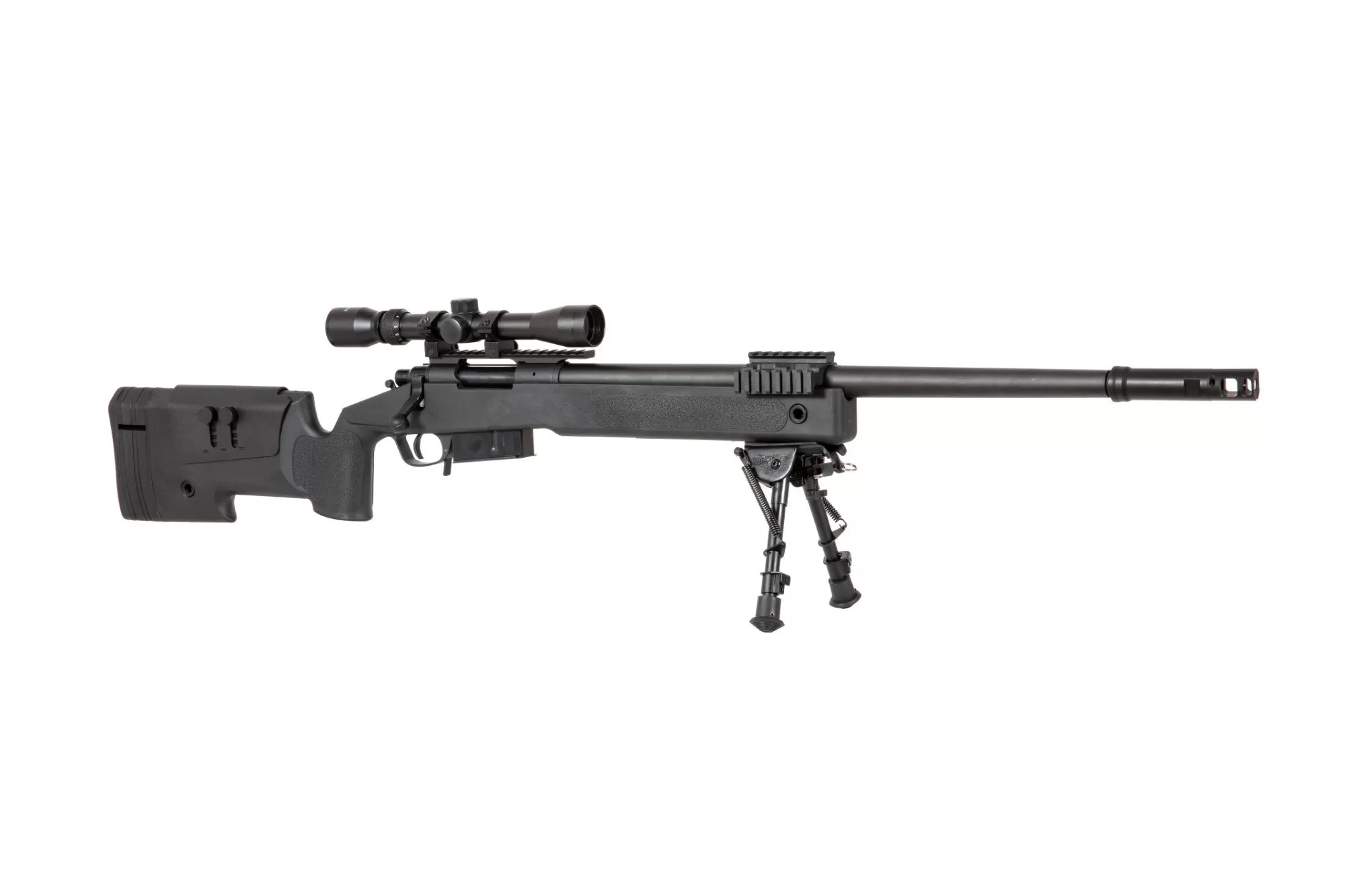 Airsoftová odstřelovací puška SA-S03 CORE™ High Velocity s optikou a dvojnožkou - černá