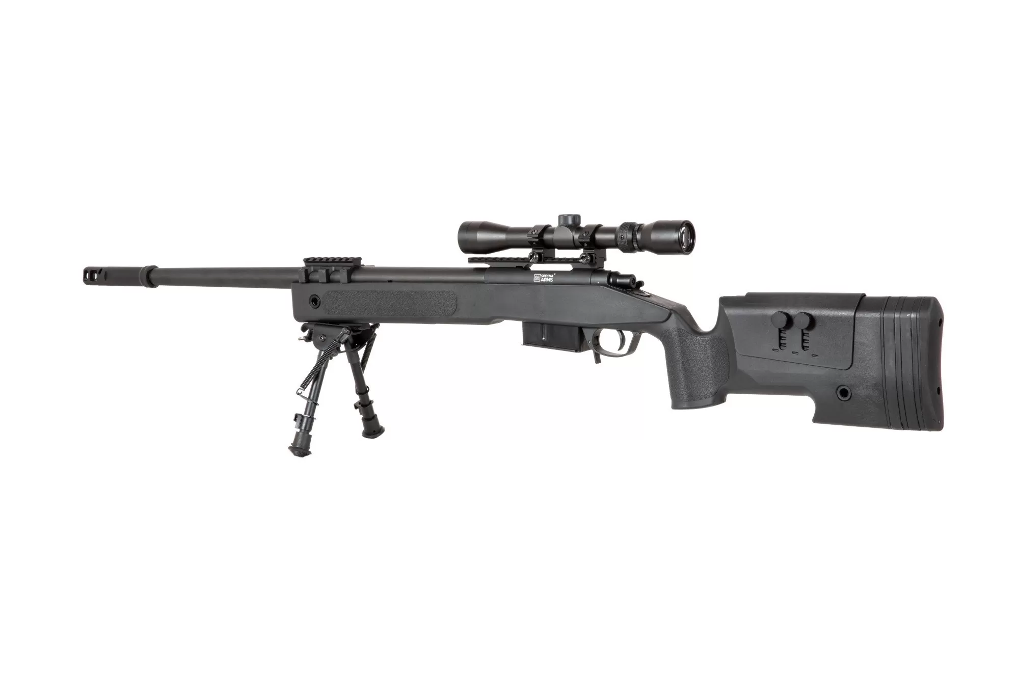 Airsoftová odstřelovací puška SA-S03 CORE™ High Velocity s optikou a dvojnožkou - černá