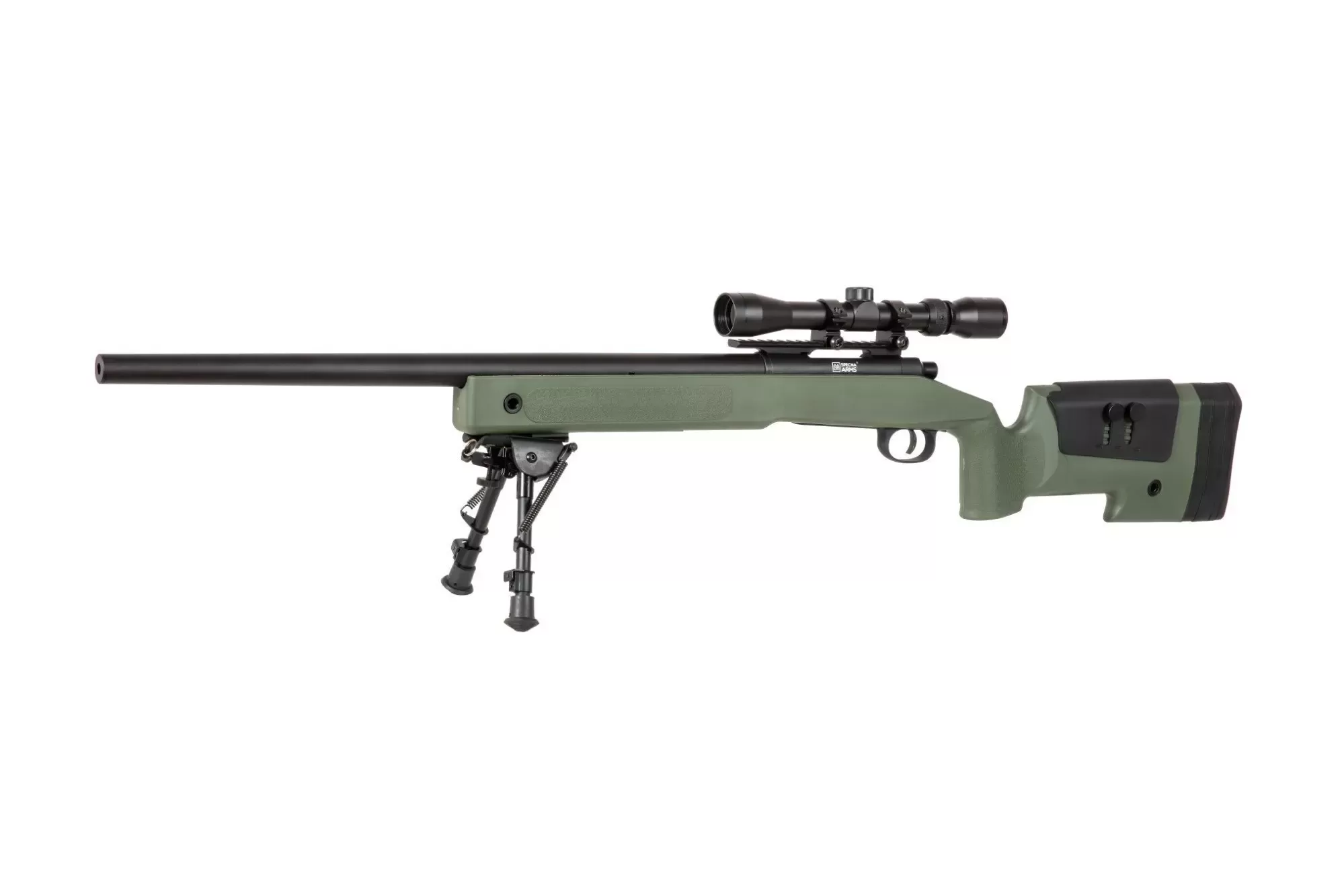 Airsoftová puška SA-S02 CORE™ High Velocity s optikou a dvojnožkou - olivově zelená
