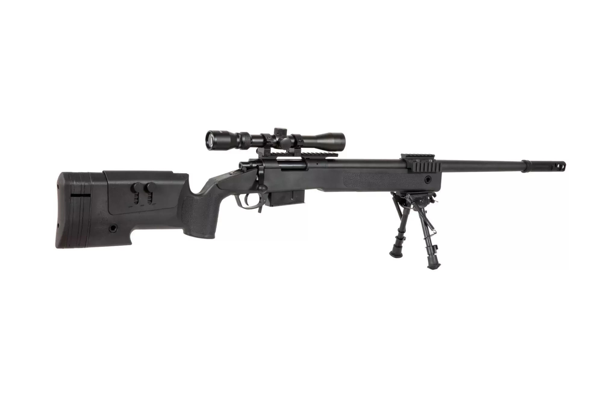 Airsoftová odstřelovací puška SA-S03 CORE™ s optikou a dvojnožkou - černá